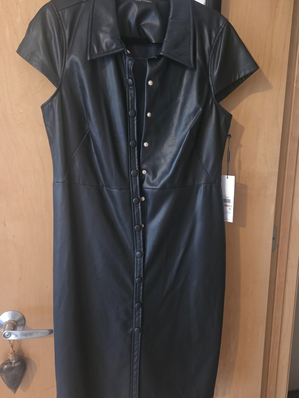 Calvin Klein Black Faux Leather Midi Dress